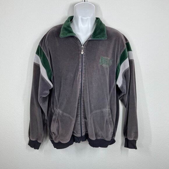 Everlast Vintage Men’s Velour Track Jacket Size L Full Zip Gray Green Streetwear - Picture 1 of 11